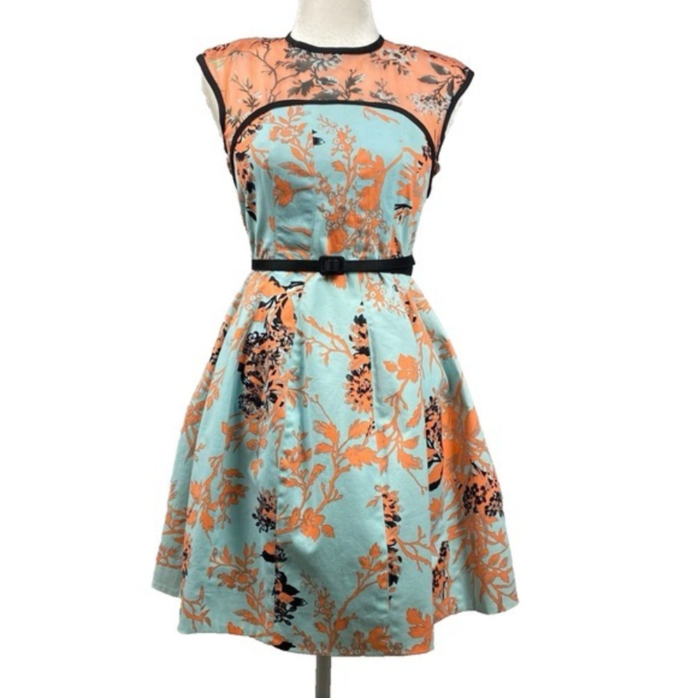 Nanette Lepore‎ Dress Womens 2 Floral Satin Retro Pinup Rockabilly Wedding Guest
